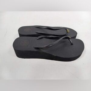 NWOT Tory Burch | Wedge Thong Sandals - Black w/ Gold Accents, size 8 U.S